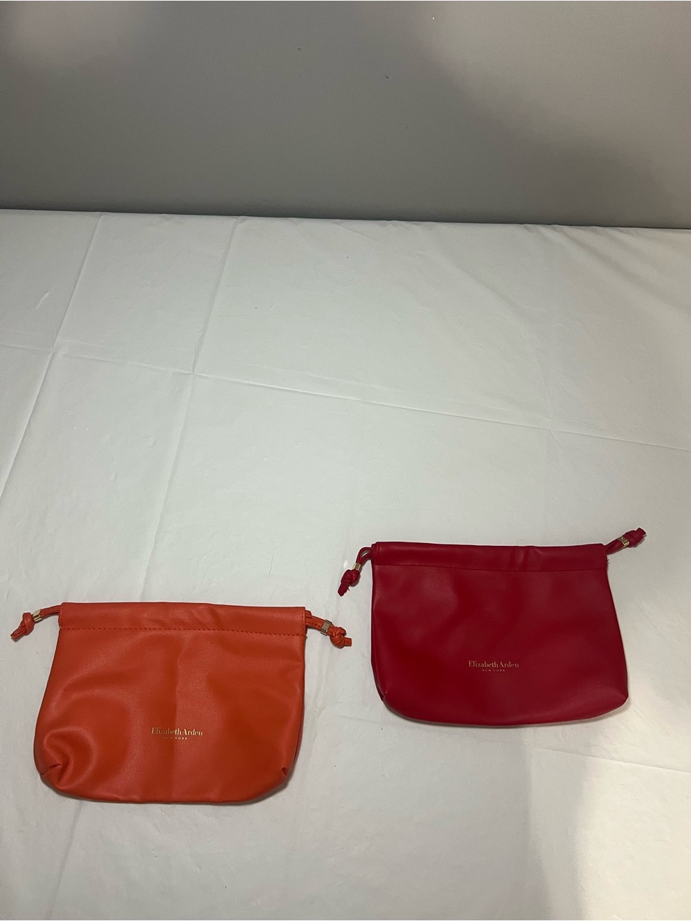 Elizabeth Arden Makeup Bag Clutch Pull String Snap Red & Orange Lot